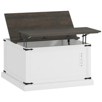 HOMCOM Lift Top Coffee Table with Charging Station and Storage - White-Lift tabletop lifts to 24.2", creating a comfortable working or dining area