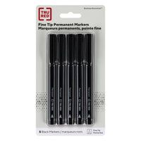 TRU RED Permanent Markers - Fine Tip - Black - 5 Pack-Marks most surfaces easily and resists fading