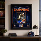 Frameworth New York Knicks 2026 Champions: Karl-Anthony Towns Trophy PhotoGlass Framed Photo - 18" W x 22" H - Orange-Photoglass graphics with licensed photo: An officially licensed 8x10 photograph is separately mounted and the surrounding artwork is printed in ultra high definition directly onto glass for vivid colour, deep blacks, and luminous depth