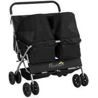 PawHut Double Foldable Dog Stroller with 2-Seater Carrier-Dual compartments carry two small pets comfortably at the same time

