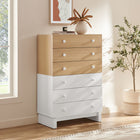 Modway Nolia 6-Drawer Color Block Dresser Chest - Oak White-Round Wood Knob Handles