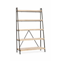 Gry Mattr Live Edge Bookshelf - White Oak/Black-5-tier ladder design with textured wood grain finish (oak veneer)