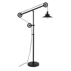 Hudson&Canal Descartes Wide Brim/Pulley System Floor Lamp with Metal Shade - Blackened Bronze/Blackened Bronze-Rated for one 100W incandescent bulb - 9W LED bulb, 23W fluorescent (CFL) bulb, or 9W self-ballasted LED bulb, E26-base bulb, Bulb not included