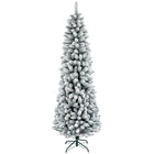 HOMCOM 7' Flocked Pencil Artificial Christmas Tree with Steel Base - Green-The tree is sprayed with artificial snow for a wintry ambiance 