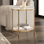 Hudson&Canal Sivil 20"W Round Side Table with Glass Shelf - Brass-Features easy assembly