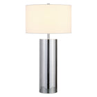 Hudson&Canal York 29.5" Tall Table Lamp with Fabric Shade - Polished Nickel/White-Paired with a white fabric drum shade