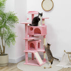PawHut 54" Cat Tree Tower with Scratching Posts and Condos - Pink-Multiple platforms for climbing and viewing 