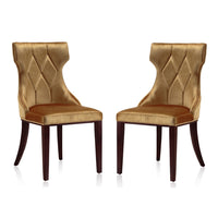 Manhattan Comfort Reine 19.7" Traditional Velvet Upholstered Dining Chairs - Antique Gold and Walnut - Set of 2-Traditional Dining Chair for Dining Room Use. Set of 2