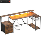 HOMCOM 76" Reversible Gaming Desk with RGB Lights and USB Ports - Rustic Brown-Customisable L-shape design adapts to left or right setups