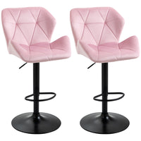 HOMCOM Adjustable Swivel Velvet-Touch Fabric Bar Stools - Pink - 2 Pack-Packaged in a set of 2
