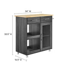 Modway Culinary Kitchen Cart With Towel Bar - Charcoal Natural-Rubberwood Top