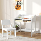 Qaba Kids Study Desk and Chair Set with Storage Shelves - White-Large storage with two under-desk compartments 