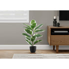 Monarch Specialties 27" Artificial Indoor Rubber Tree - Table - Black Pot-This artificial plant features 15 lifelike two toned green leaves with white tips that are easily adjustable and feel real