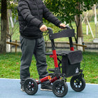 HOMCOM 10" Rubber Wheels Folding Adjustable Rollator Walker with Seat - Red-Fabric seat with backrest so you can sit comfortably when needed 
