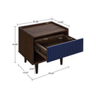 Manhattan Comfort Duane Mid-Century Modern End Table and Coffee Table - Dark Brown and Navy Blue - Set of 2-Iron Metal Feet for Fashion and Durability