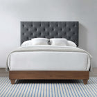 Modway Rhiannon Diamond Tufted Upholstered Fabric Queen Bed - Walnut Grey-Box Spring Required