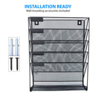 ShoppingAll Mesh Wall Mounted File Holder Organizer Rack with 5 Compartments-DURABLE MATERIAL: Made of metal steel with black mesh finish to fit your office decor appearance.
