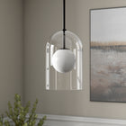 Hudson&Canal Sondre 8" Wide Double Layer Pendant with Glass Shade - Blackened Bronze/White Milk/Clear-Handcrafted blackened bronze finish is applied to the metal base and down rod