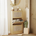 HOMCOM Rattan Shoe Storage Organizer with 3 Flip Drawers - Oak-Three flip drawers hold up to 18 pairs of shoes