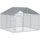 PawHut Outdoor Dog Kennel with Waterproof UV-Resistant Cover - 7.5' x 7.5' x 5.7' - Silver-Dog enclosed kennel offers ample room for your pet to exercise and play 