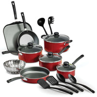 Tramontina PrimaWare Aluminum Nonstick Cookware Set – Red - 18 Piece Set-Material: Durable aluminum construction for even heat distribution