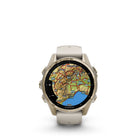Garmin fēnix 8 - AMOLED Outdoor Recreation/Adventure Watches - 43 mm - Sapphire, Soft Gold with Fog Gray/Dark Sandstone Silicone Band-Battery performance: up to 10 days in smartwatch mode; up to 28 hours in GPS mode