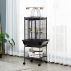 PawHut 61.5" H Bird Cage with Stand, Pull Out Tray, Play Top, Storage Shelf and Wood Perch - Black-Storage rack for placing pet supplies 