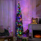 HOMCOM 7.5' Pencil Artificial Christmas Tree with Colourful LED Lights - Green-Pencil shape don't take up much floor or table space, suitable for small rooms or a second Christmas tree in an entryway 
