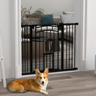 PawHut Pressure-Mounted Dog Gate Auto-Close for 29"-39.4" Wide - Black-Small door allows cats to pass, enhancing pet mobility
