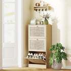 HOMCOM Rattan Shoe Storage Organizer with 3 Flip Drawers - Oak-Melamine-faced particleboard for easy cleaning