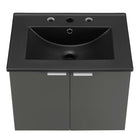 Modway Maybelle 24" Wall-Mount Bathroom Vanity - Grey/Black-L-Shaped Metal Pulls