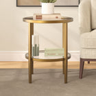 Hudson&Canal Hera 20"W Round Side Table with Glass Shelf - Antique Brass-Product Dimensions: 20" L x 20" W x 24" H