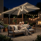 Outsunny Offset Cantilever Patio Umbrella with Solar Lights - 10' x 9.7' - Dark Grey-240 gsm polyester canopy resists UV rays (UPF 50+) and fading