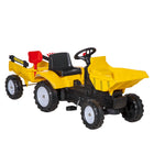 Aosom Kids Pedal Ride-On Dump Truck with Front Loader and Trailer - Yellow-Made of plastic and metal frame to hold weights up to 77lbs 