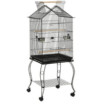 PawHut 57" H Large Bird Cage with Openable Top and Storage Shelf - Black-Suitable for cockatiel, sun conure and other birds of similar size 