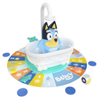 Spin Master Bluey Splash Time Game Wet Dog Shaking Game with Bluey Figure by Spin Master - 2-4 Players - Ages 4+-Real Splashing Action: Fill the tub with water. when you land on a Water Drop or Star space, interact with the shower the number of times shown on the board to give Bluey a wet bath & avoid making her shake