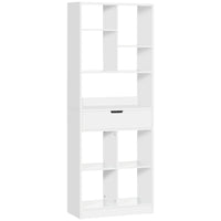 HOMCOM Tall Bookshelf with Drawer - White-Minimalist style fits bedroom, living room, dorm, or office 