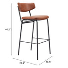 Zuo Charon Barstool - Vintage Brown - Set of 2-3 year limited warranty