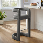 Modway Winslow Performance Velvet Bar Stool - Storm Gray-Stain-Resistant Upholstery