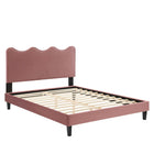 Modway Current Performance Velvet Queen Platform Bed with Black Wood Legs - Dusty Rose-Queen Platform Bed