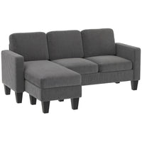 HOMCOM L-Shaped Sectional Couch with Changeable Chaise - Dark Grey-Combines pocket springs and high-density foam, offering firm support and plush comfort