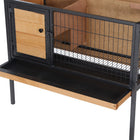 PawHut Elevated Rabbit Hutch with Tray and Openable Roof - Natural/Black-Removable slide-out tray for easy and quick cleaning 