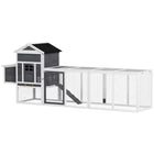 PawHut Wooden Chicken Coop with Extra Large Run and Slide-Out Tray - White-Asphalt roof resists different weather conditions 