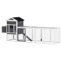 PawHut Wooden Chicken Coop with Extra Large Run and Slide-Out Tray - White-Asphalt roof resists different weather conditions 