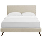 Modway Macie Fabric Queen Platform Bed with Round Splayed Legs - Beige-Center Rail with Support Two Legs