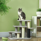 PawHut 20" 3-Step Stair Cat Tree Tower with Tickling Post - Light Grey-Includes sisal cat post to maintain claw health 