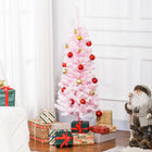 HOMCOM 4' Snow-Flocked Pencil Artificial Christmas Tree with Steel Base - Pink-Artificial snow sprayed for a wintry look 