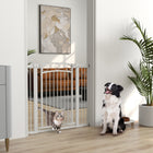 PawHut Dog Gate with Cat Door with 2 Extension Kits - 30"-41" W x 38" H-Adjustable width from 29.9" to 40.9" (76-104 cm) fits various spaces