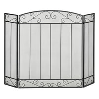 HOMCOM 3-Panel Folding Fireplace Screen with Vine Pattern Metal Mesh - Black-Three-panel design, can flexibly match fireplaces of different sizes and shapes 