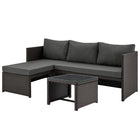 Manhattan Comfort Menton Modern Patio 2-Seater and Lounge Chair Set with Coffee Table - Brown/Grey-Modern 2-Piece Outdoor Chaise, 2-Seater, and Coffee Table Set